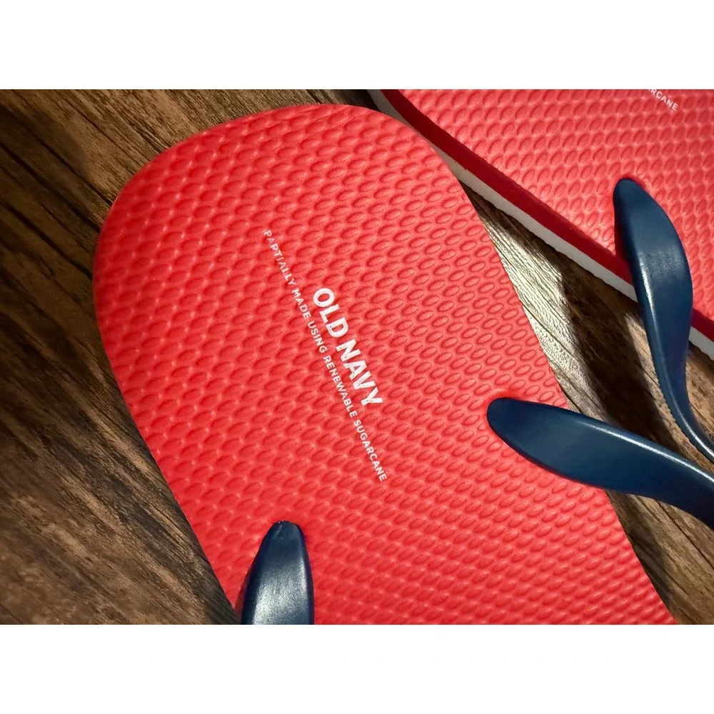 Old Navy Mens Flip Flop Sandals Red Navy Blue Sugarcane Size 10-11 L Summer